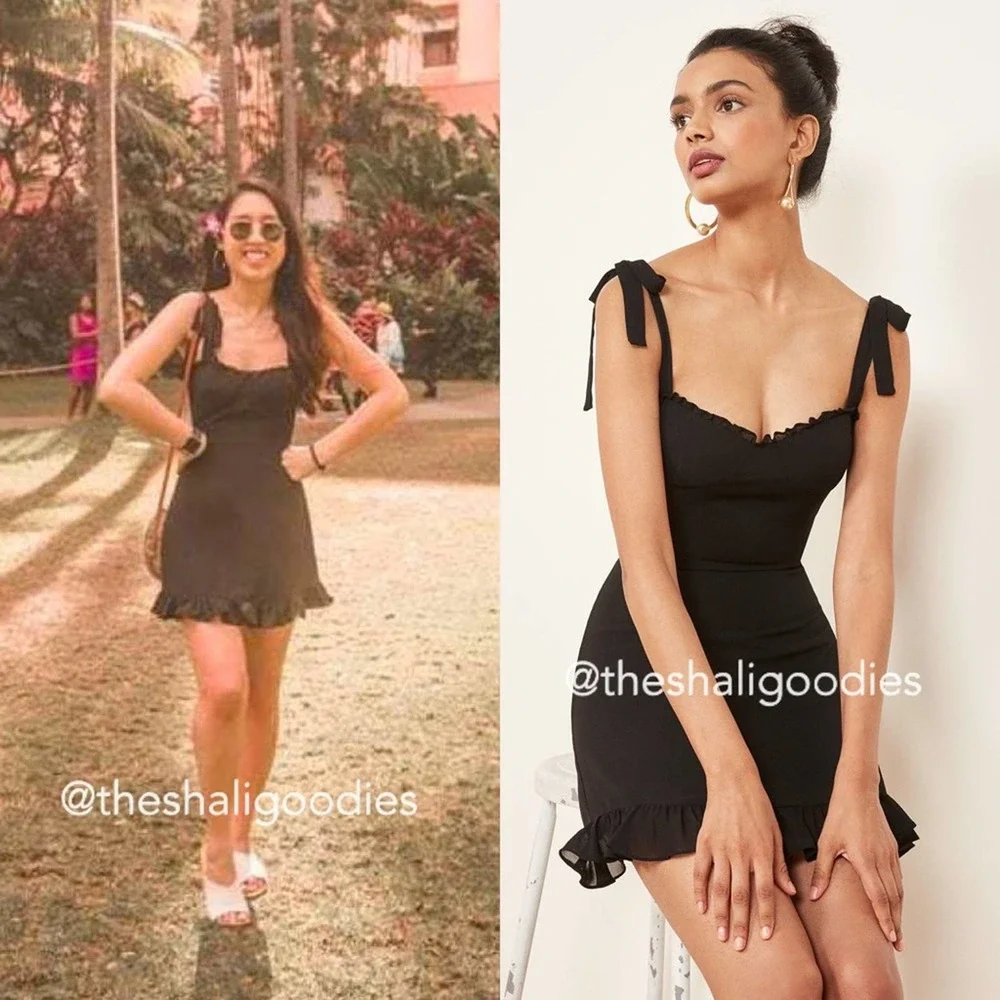 🚫SOLD🚫REFORMATION Christine Dress Black Ruffle Mini - Picture 3 of 10